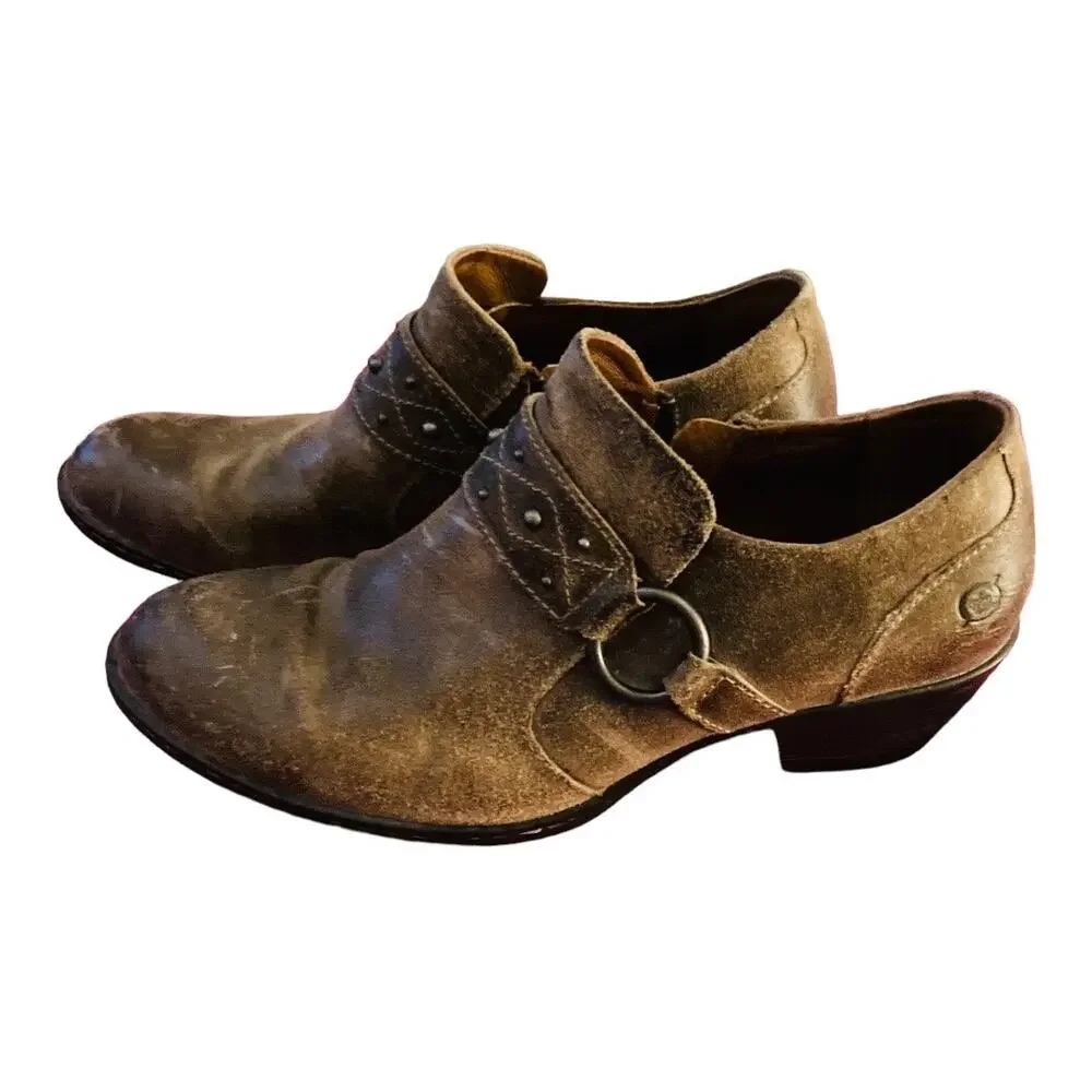 Born Distressed‎ Shooties Loriei Style Side Zipper Brown Size 9.5